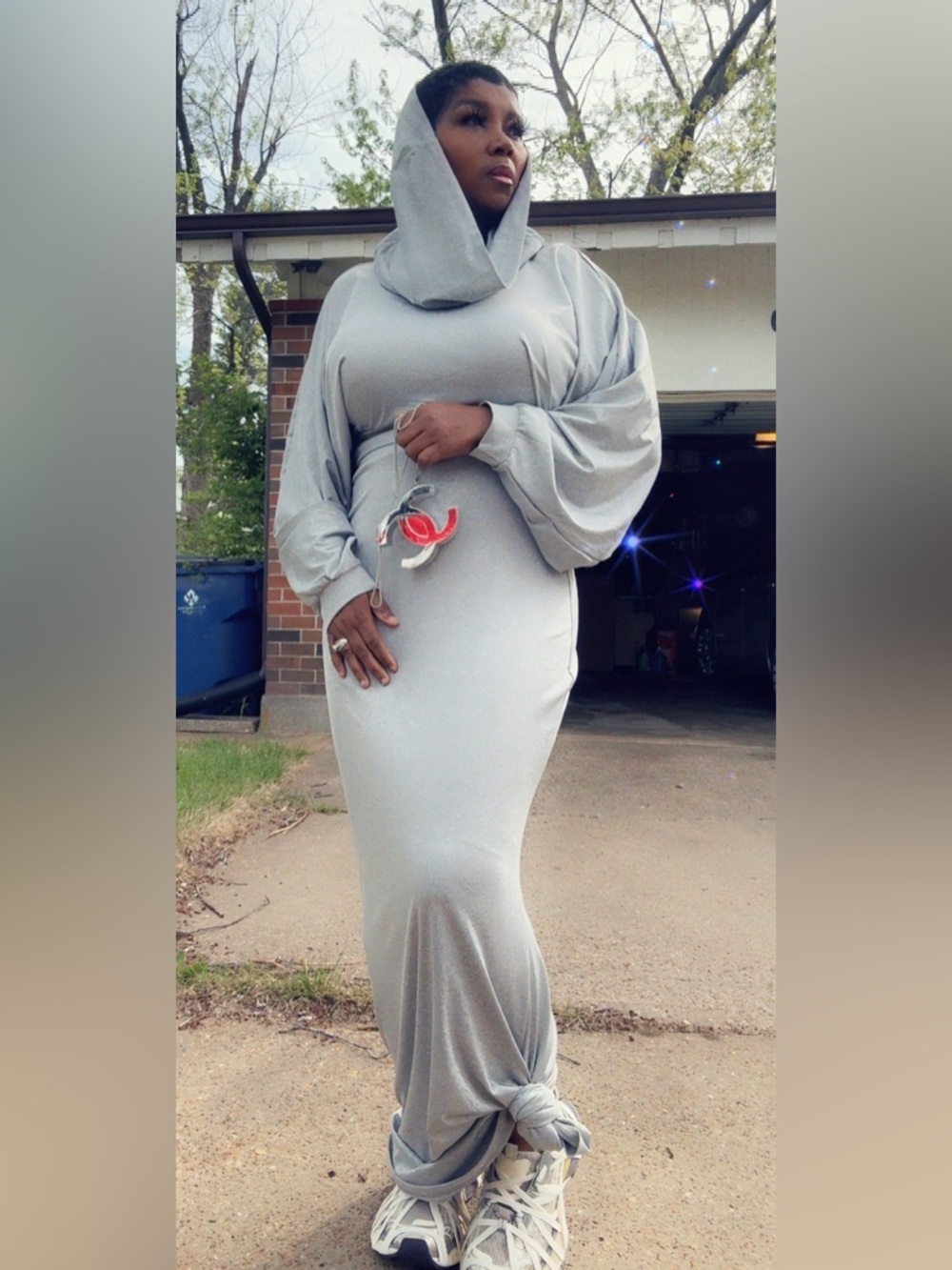 Elegant Light Gray Draped Sleeve Maxi 2 pc set